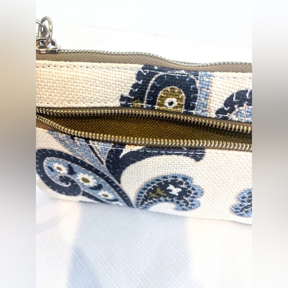 Spartina Daufuske Island Natural Linen and Leather Blue Paisley Wristlet - Picture 4 of 7